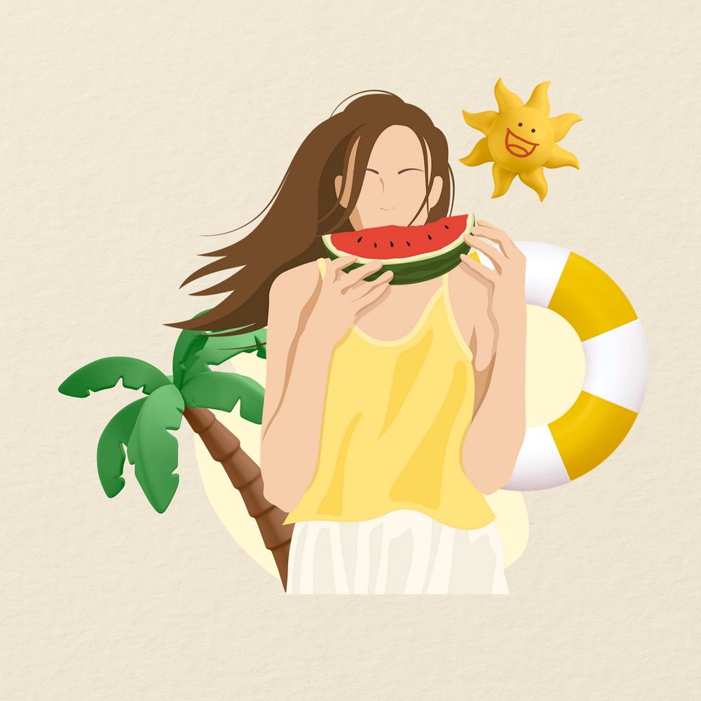 Summer woman  collage element, vector illustration