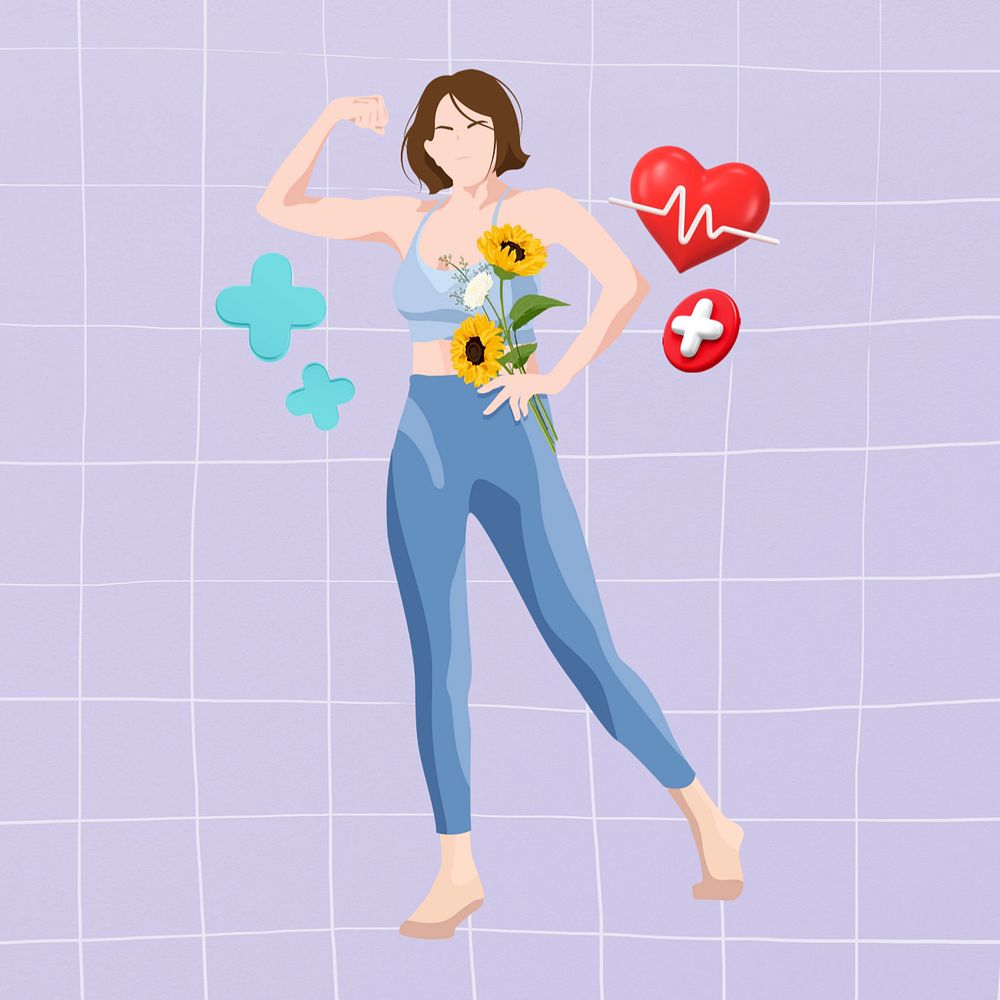Healthy woman  collage element, health & wellness vector illustration