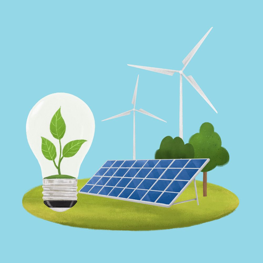 Clean energy aesthetic illustration blue background, editable design