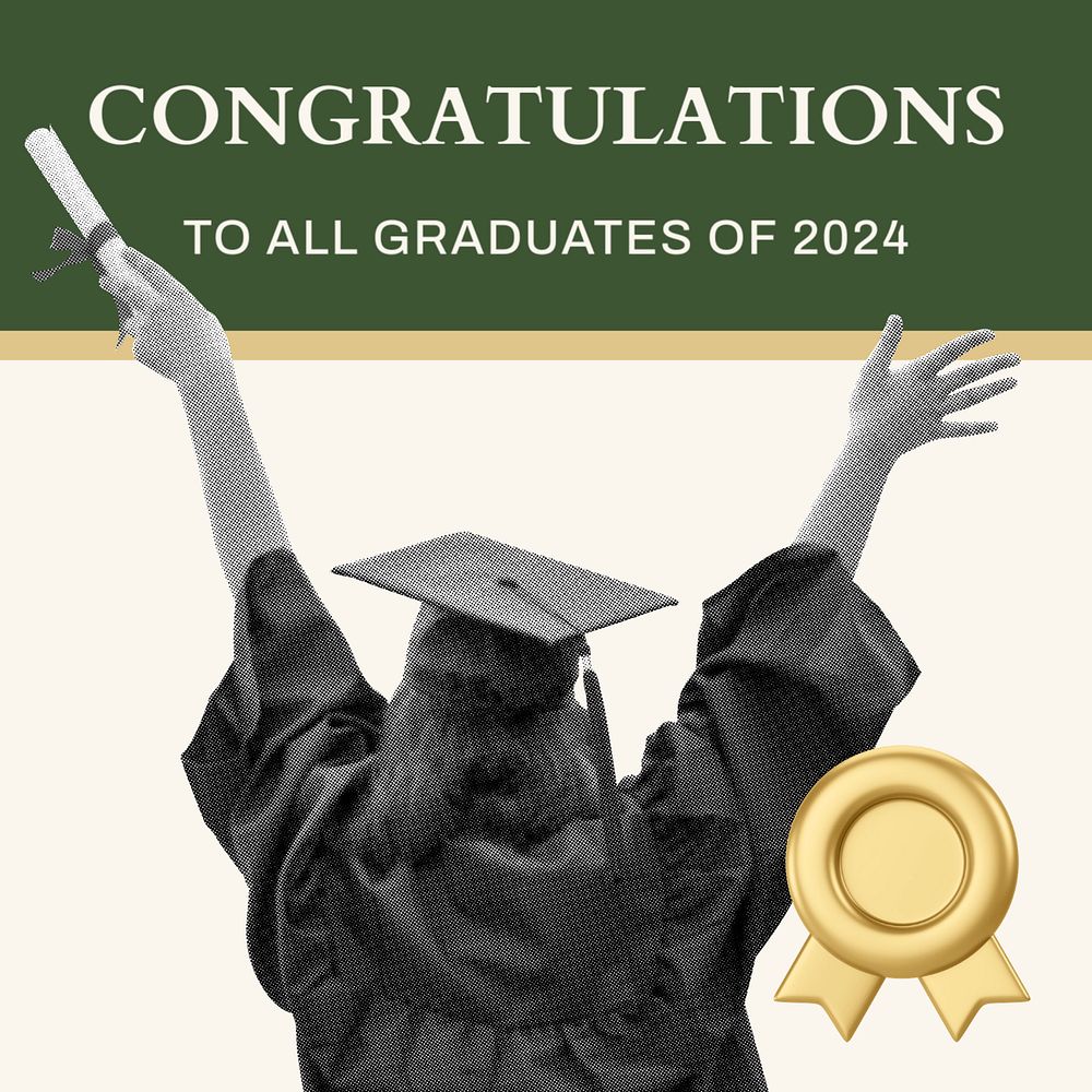 Graduation message Instagram post template, editable text