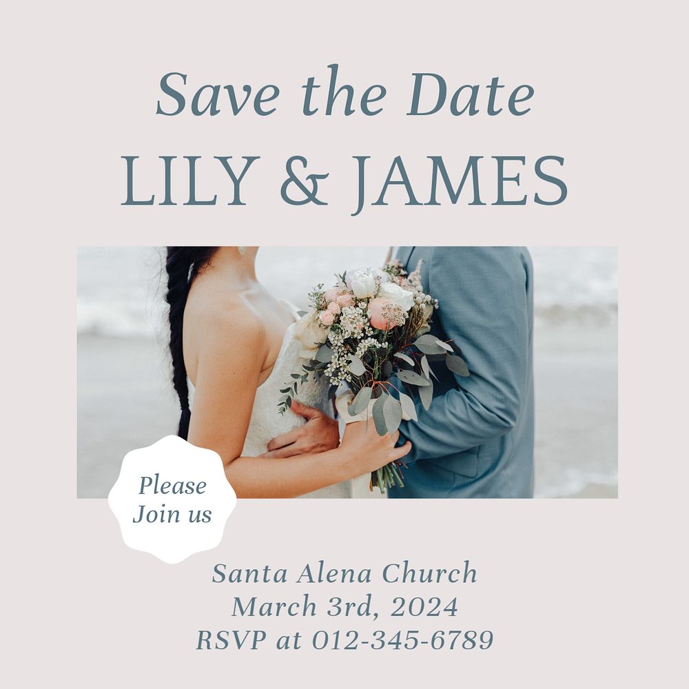 Wedding  Instagram post template, editable text