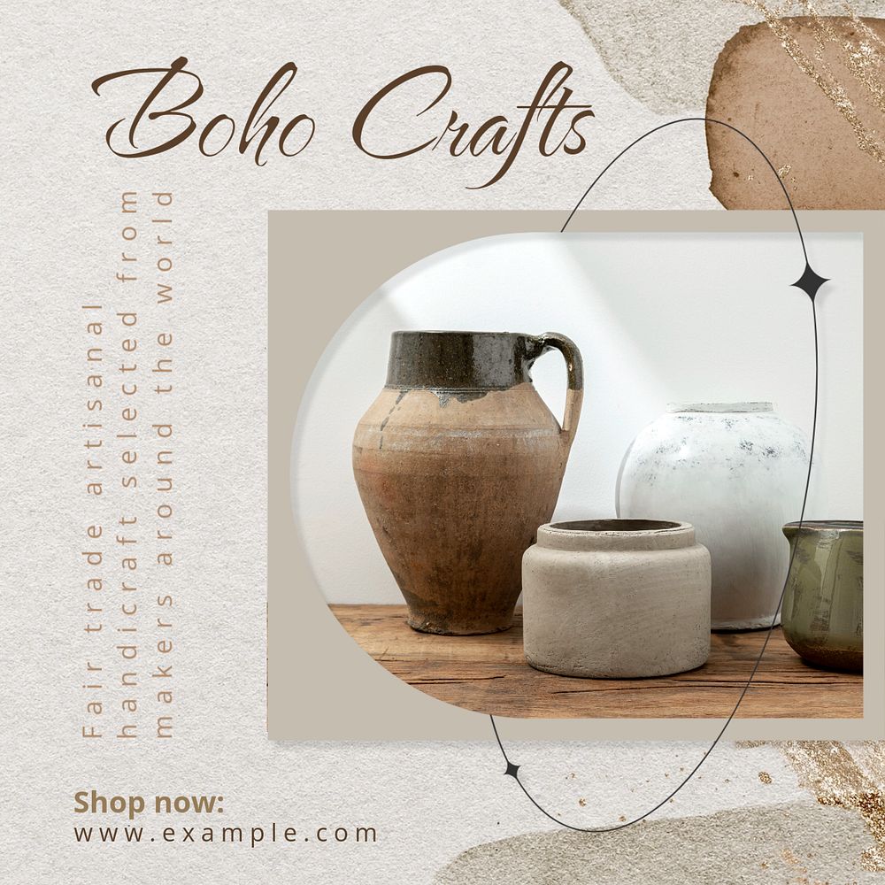 Boho crafts Instagram post template, editable text