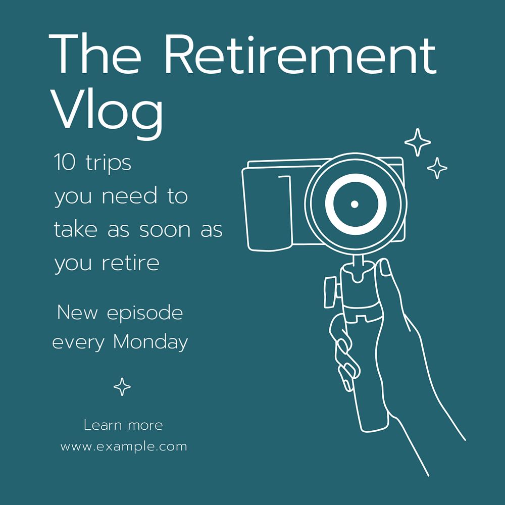 Retirement vlog Instagram post template, editable text