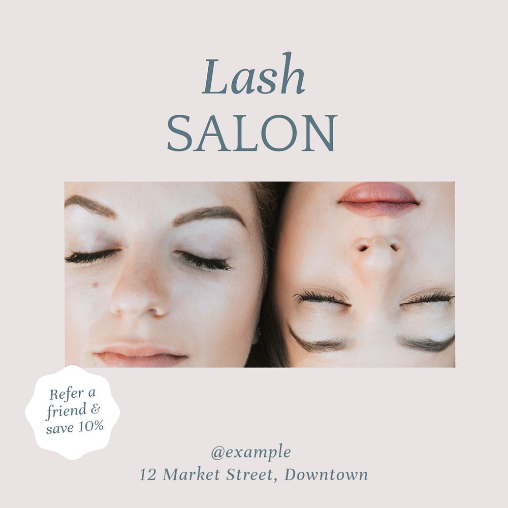 Lash salon Instagram post template, editable text