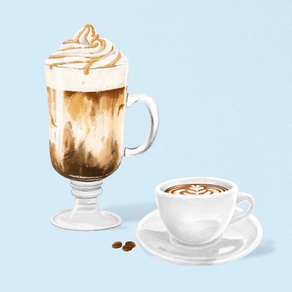 Coffee drinks, blue aesthetic background, editable design