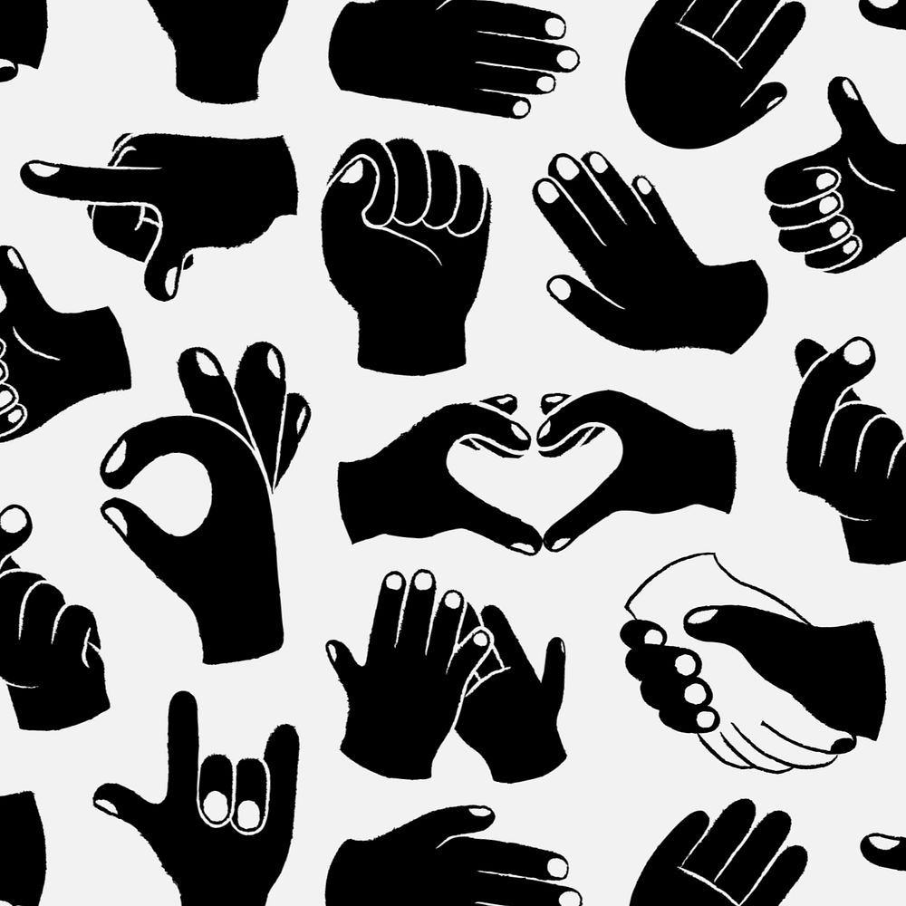 Hand sign illustration, black and white editable design