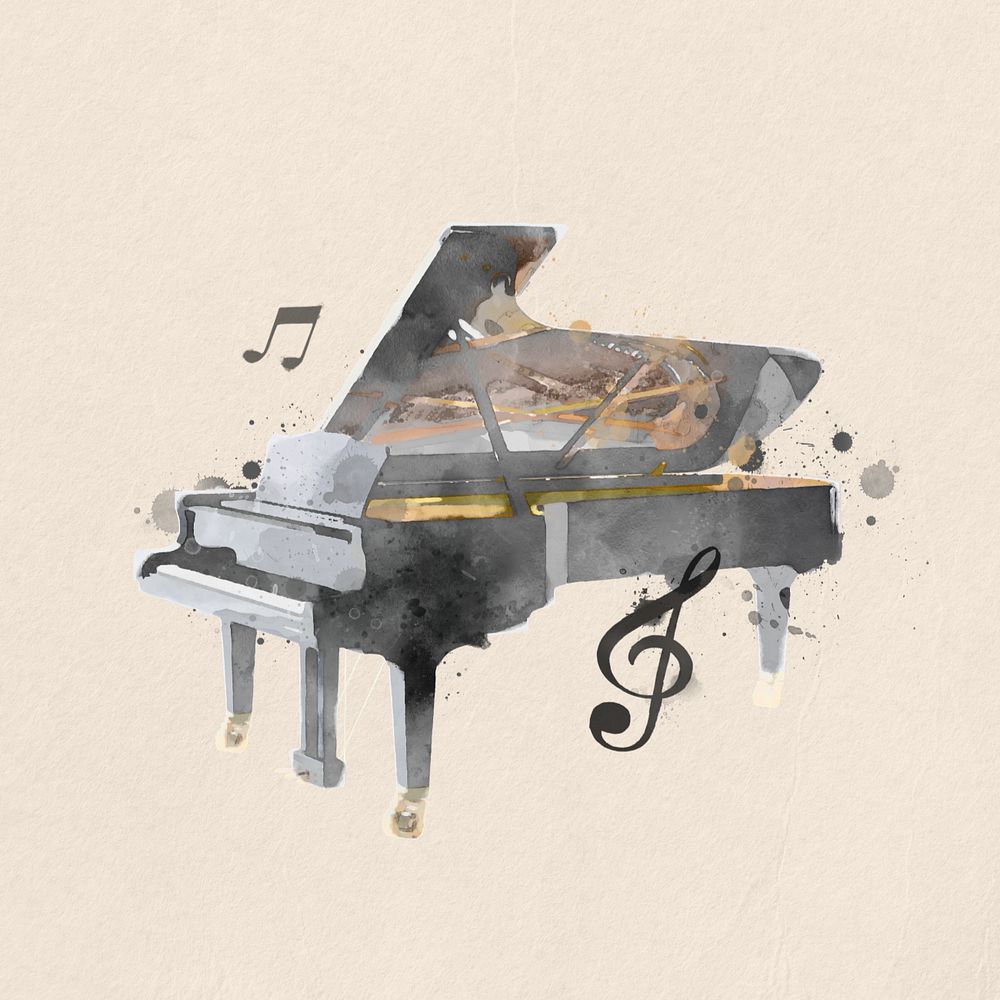 Watercolor grand piano, editable remix design