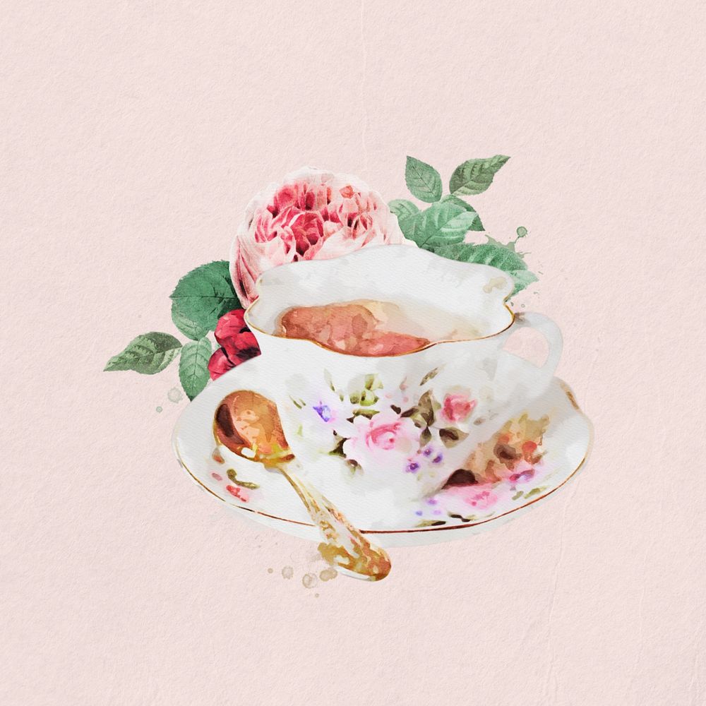 Editable watercolor teacup, remix design