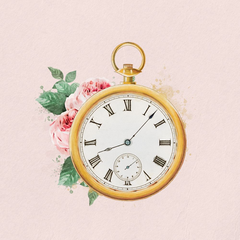 Watercolor pocket watch, editable remix design