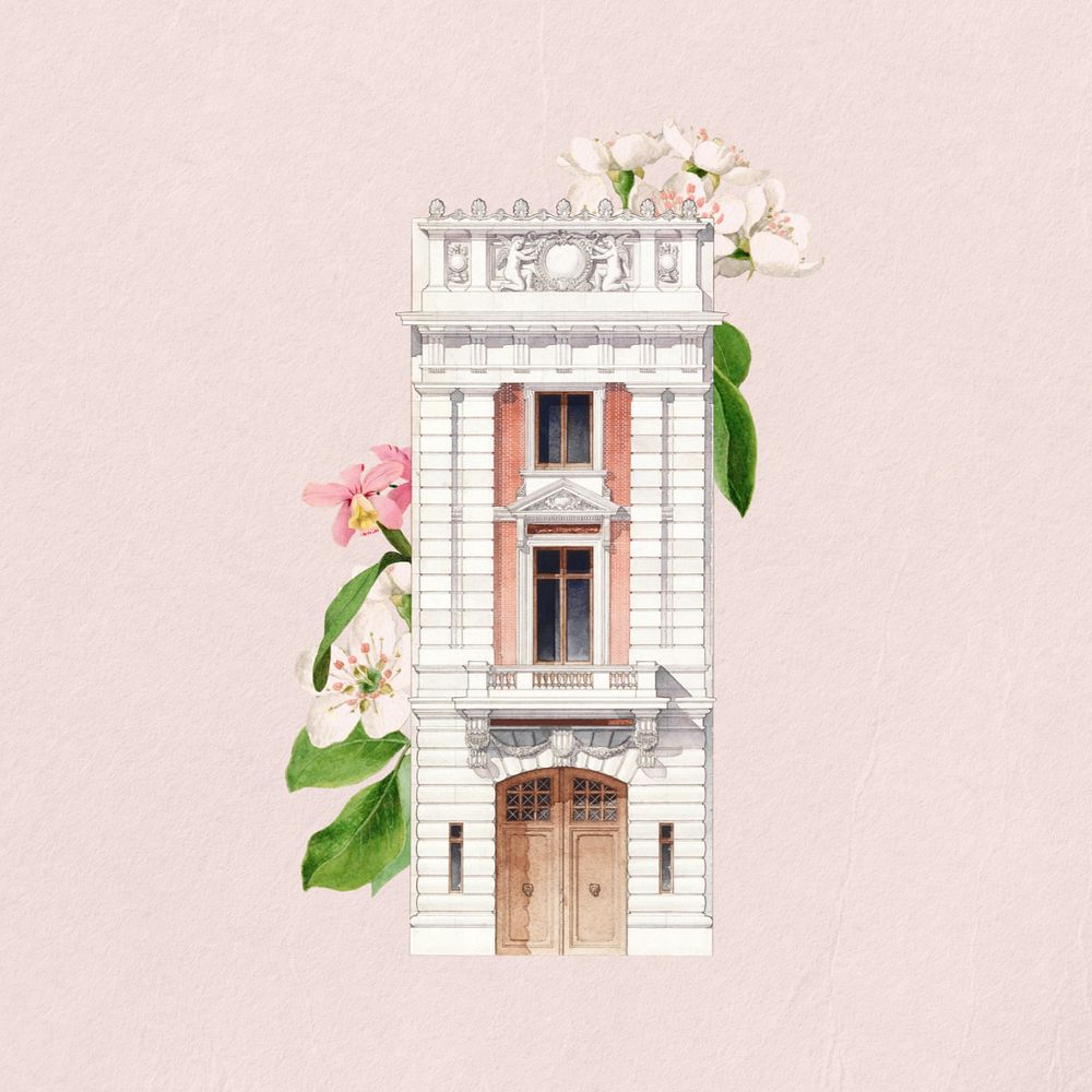 Watercolor building exterior, editable remix design