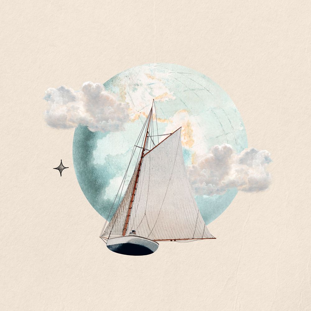 Watercolor sailboat, editable remix design