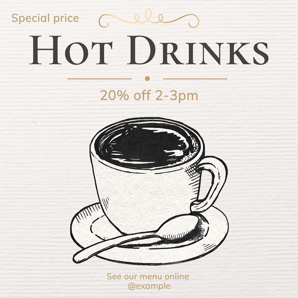 Hot drinks sale Instagram post template, editable text