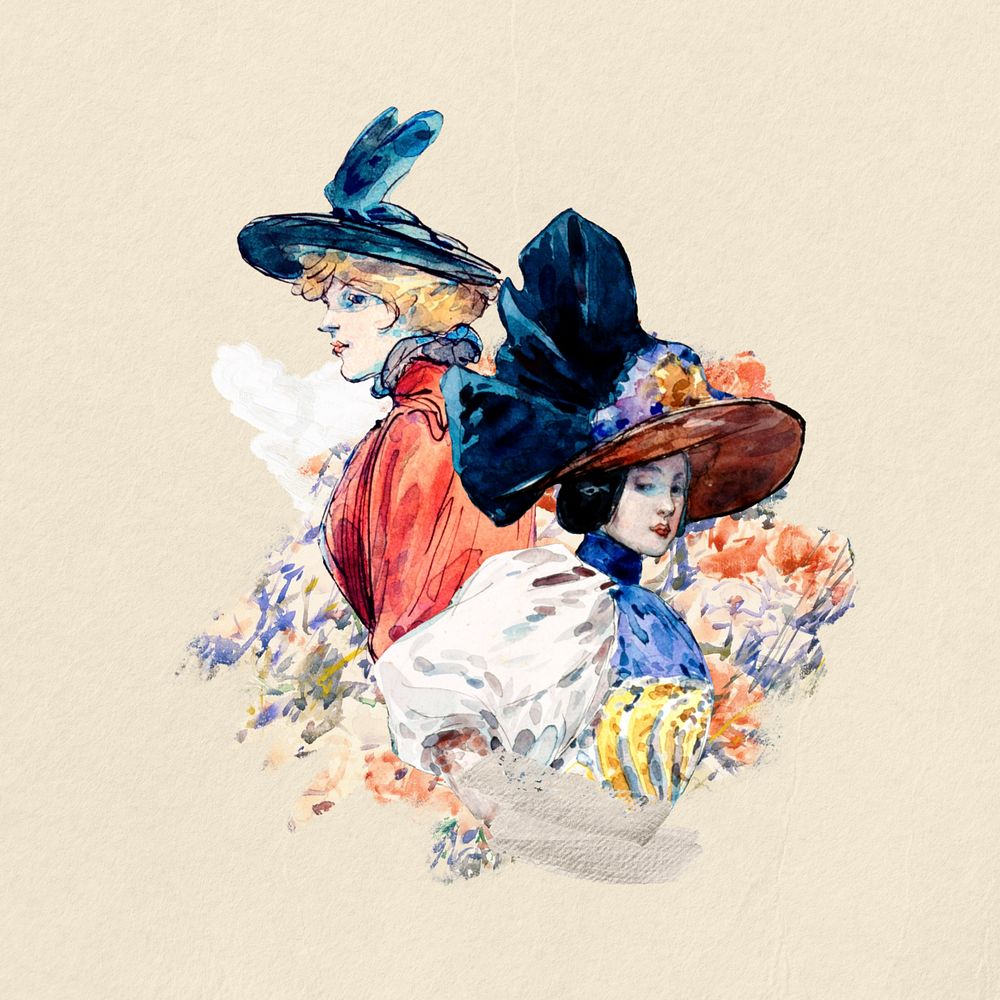 Watercolor Victorian women, editable remix design