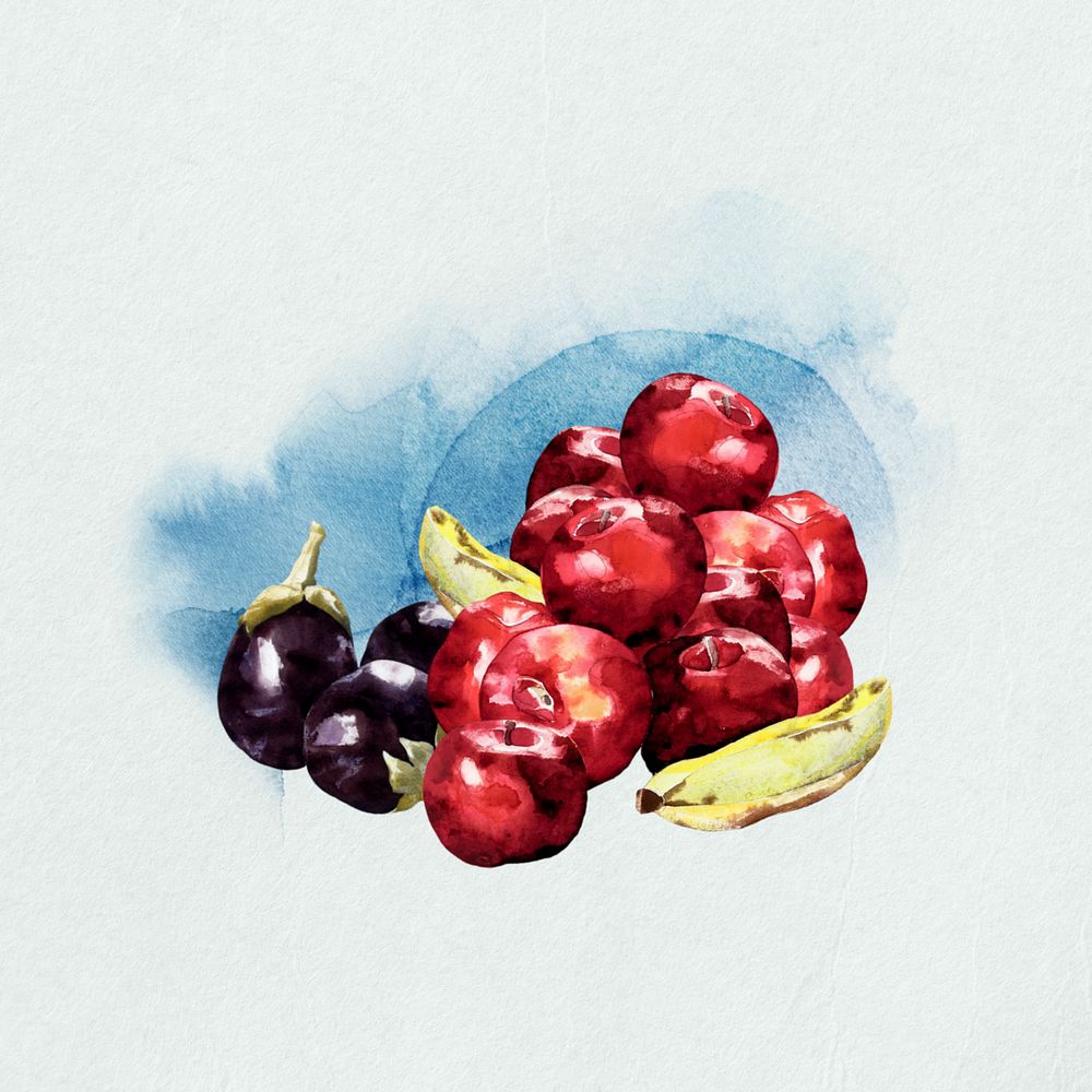 Watercolor fruits, editable remix design