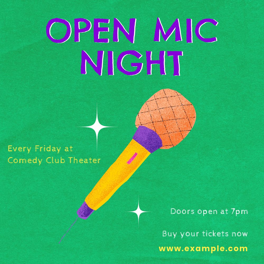 Open mic night Instagram post template, editable text