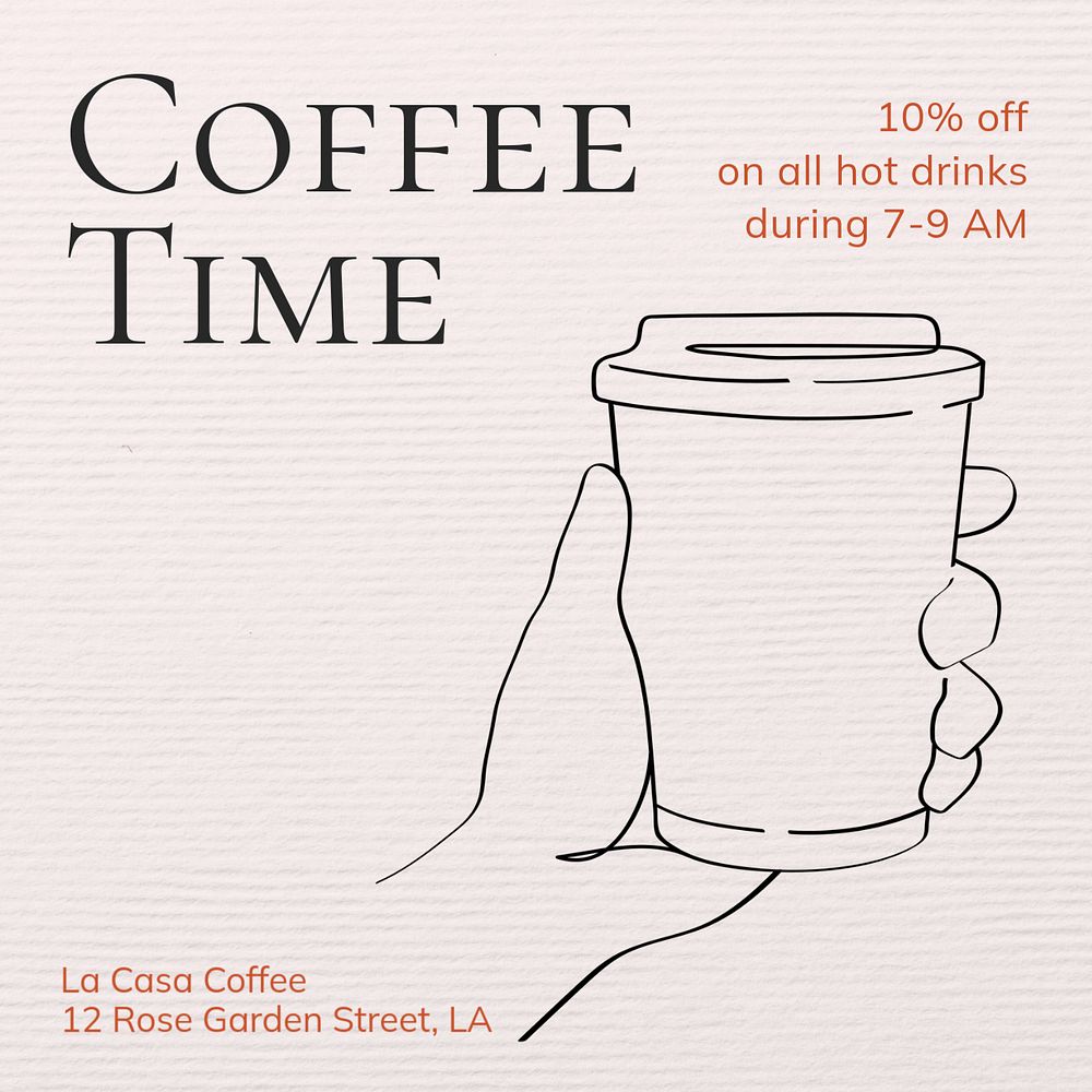 Coffee shop promotion Instagram post template, editable text