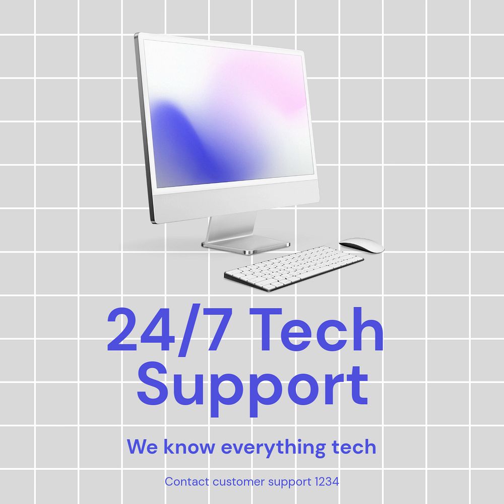 24/7 tech support Instagram post template, editable text