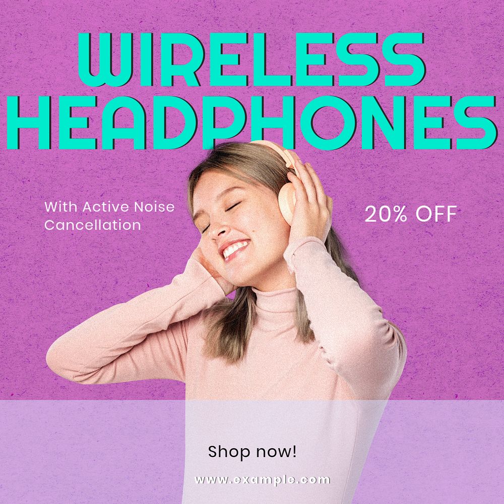 Wireless headphones Instagram post template, editable text