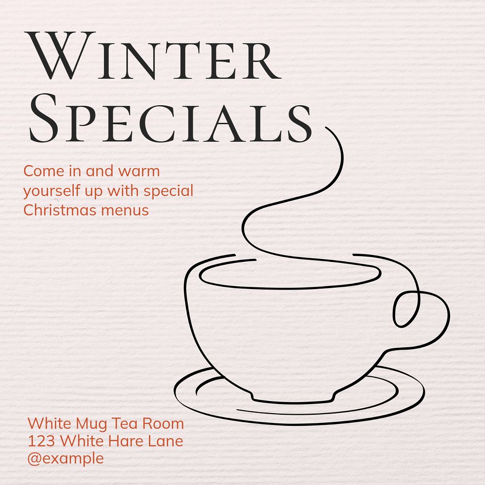 Winter special menu Instagram post template, editable text