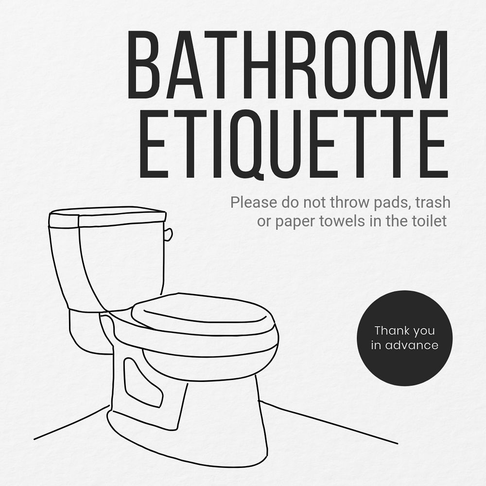 Bathroom etiquette Instagram post template, editable text