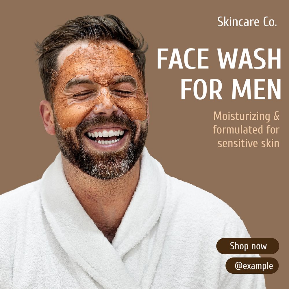 Men's face wash Instagram post template, editable text