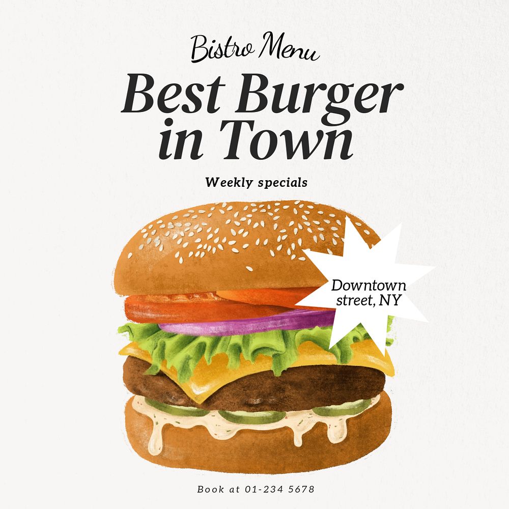 Burger shop Facebook post template, editable design