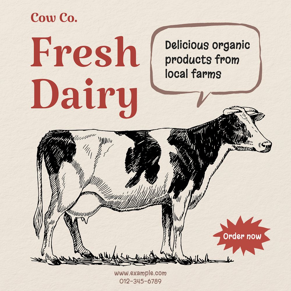 Fresh dairy products Instagram post template, editable text