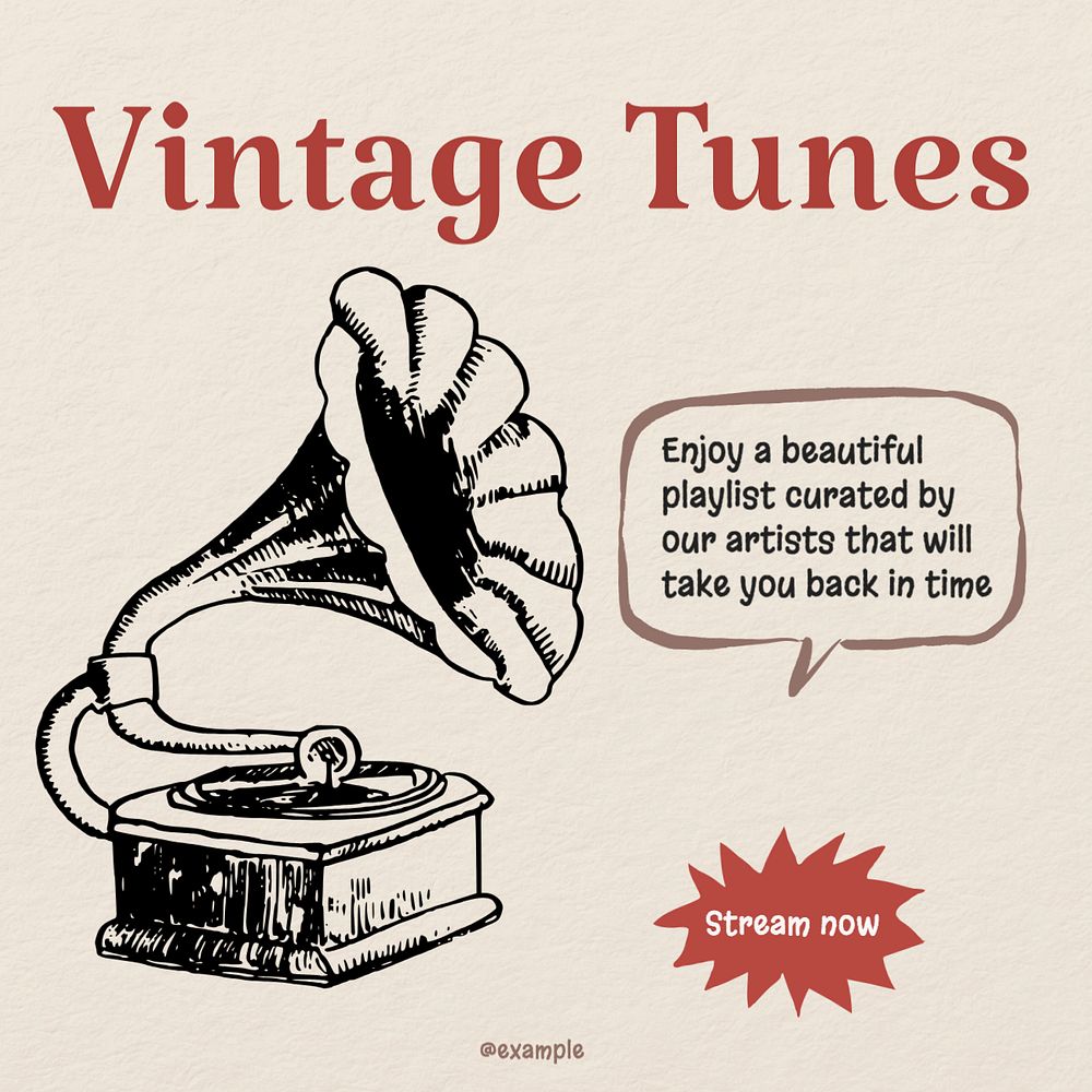 Vintage tune Instagram post template, editable text