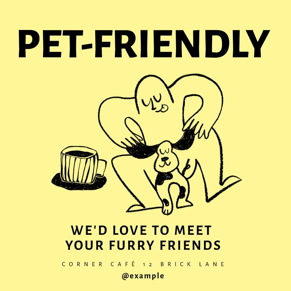 Pet-friendly cafe Instagram post template, editable text