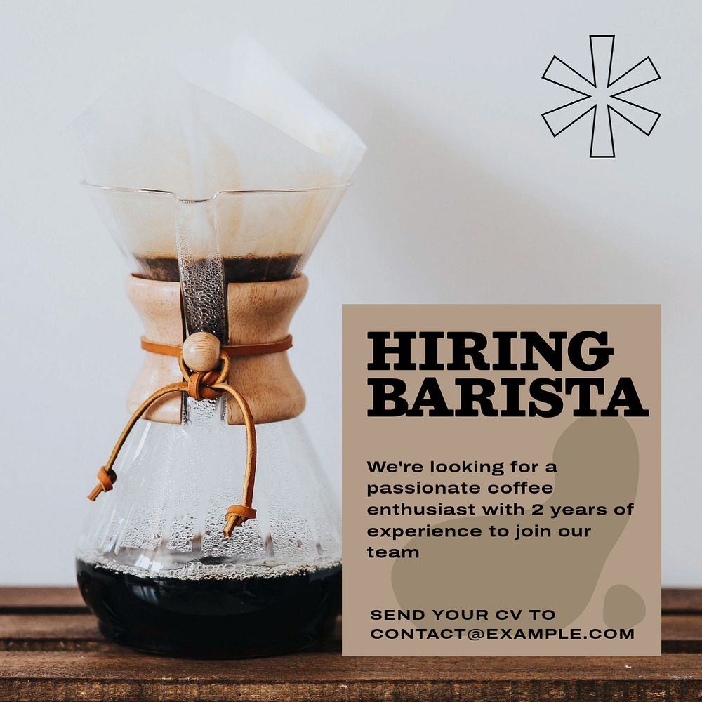 Hiring barista Instagram post template, editable text