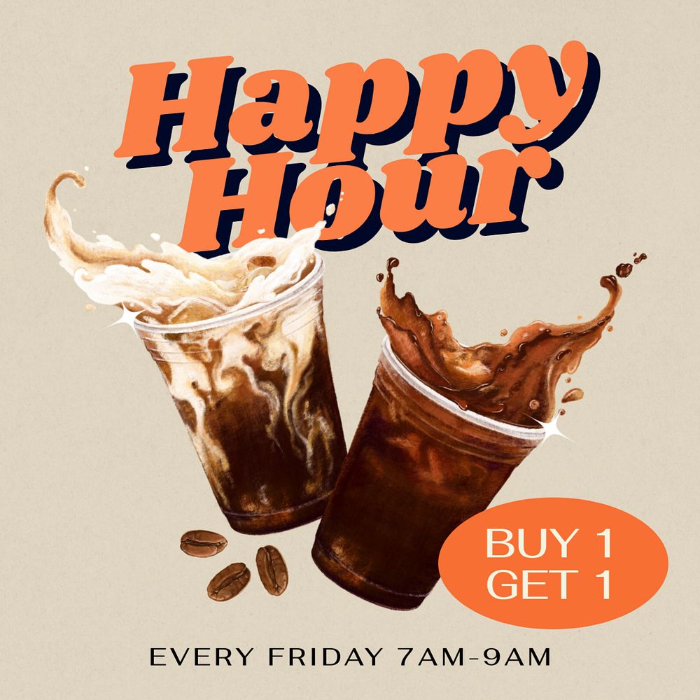 Happy hour Facebook post template, editable design