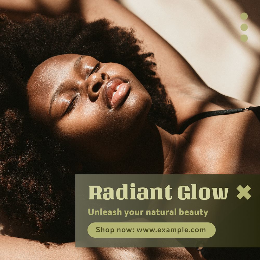 Glow & natural beauty Instagram post template, editable text