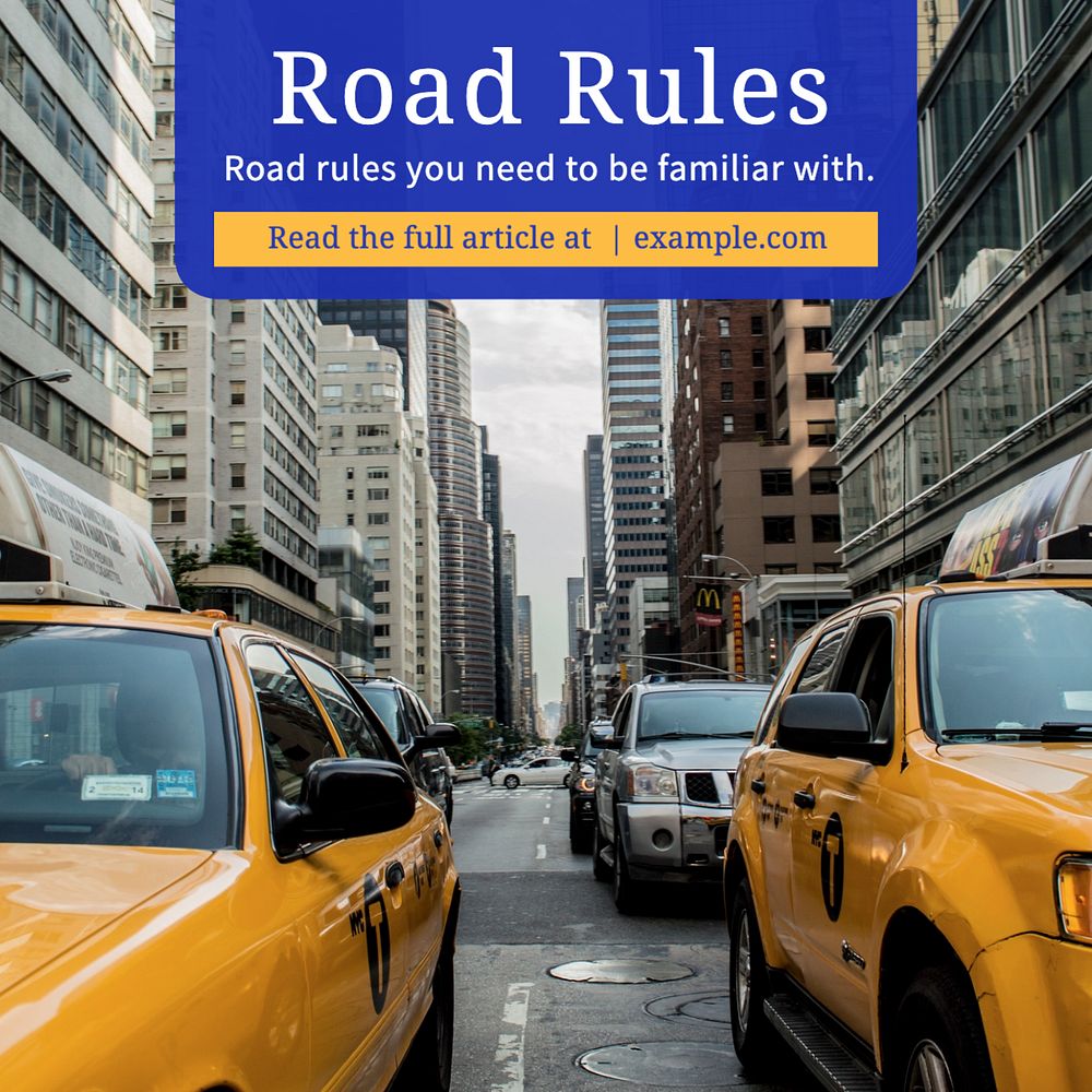 Road rules Instagram post template, editable text