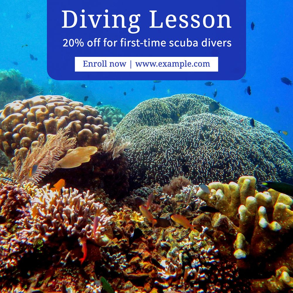 Diving school Instagram post template, editable text