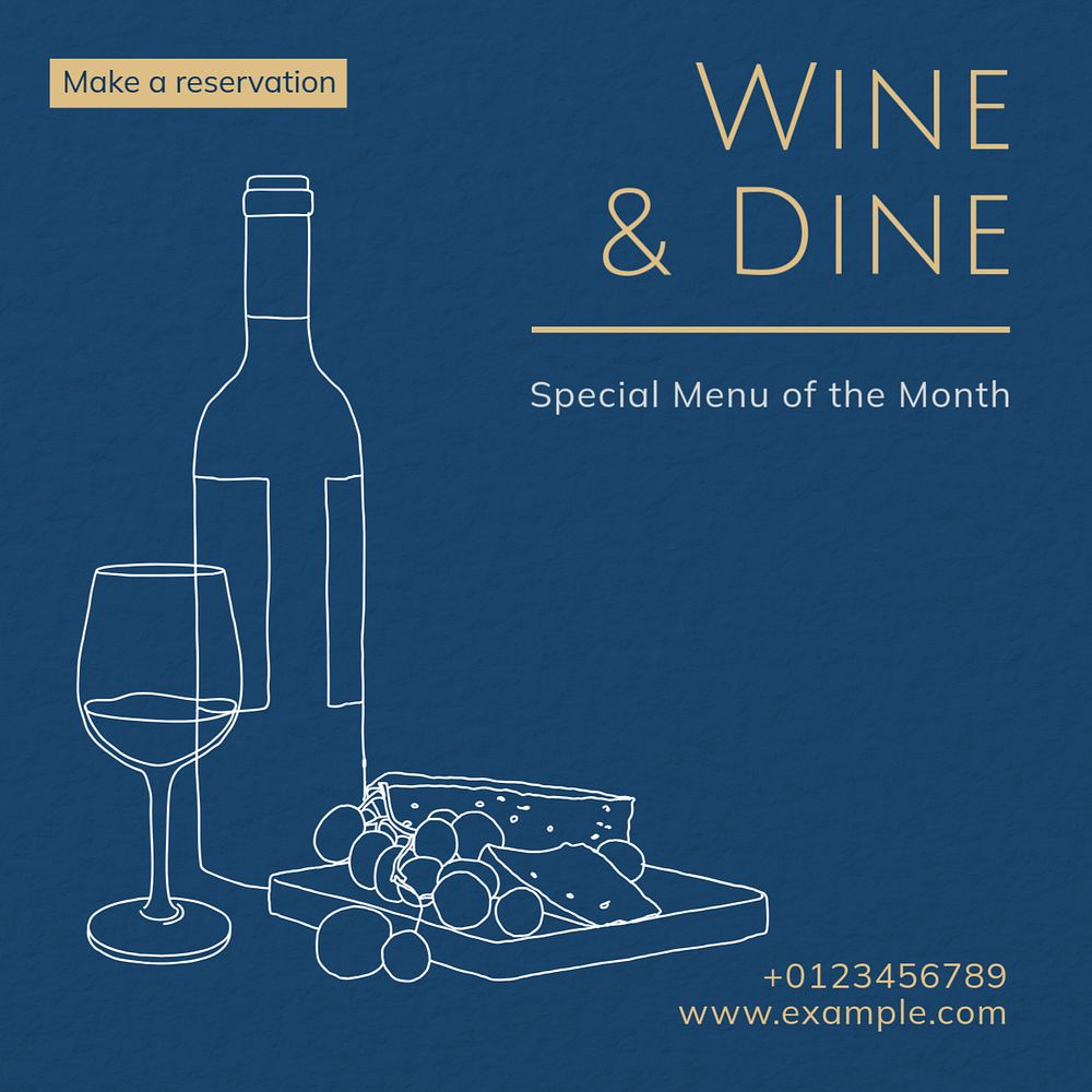 Wine & dine Instagram post template, editable text