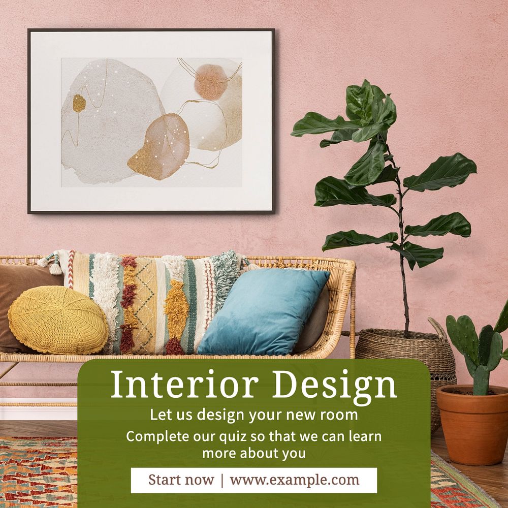 Interior design studio Instagram post template, editable text