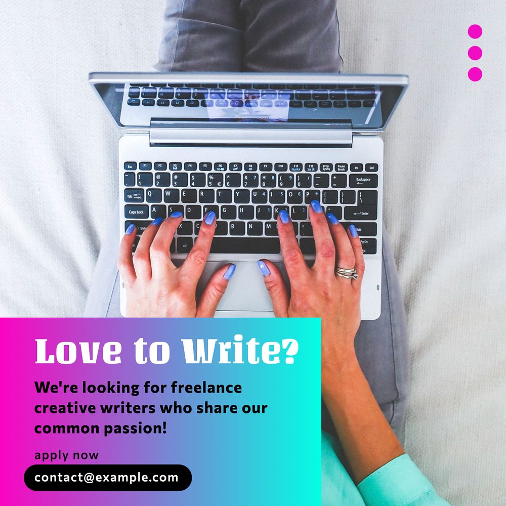 Creative writer hiring Instagram post template, editable text