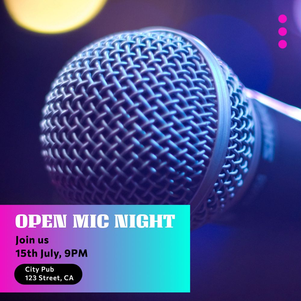 Open mic night Instagram post template, editable text