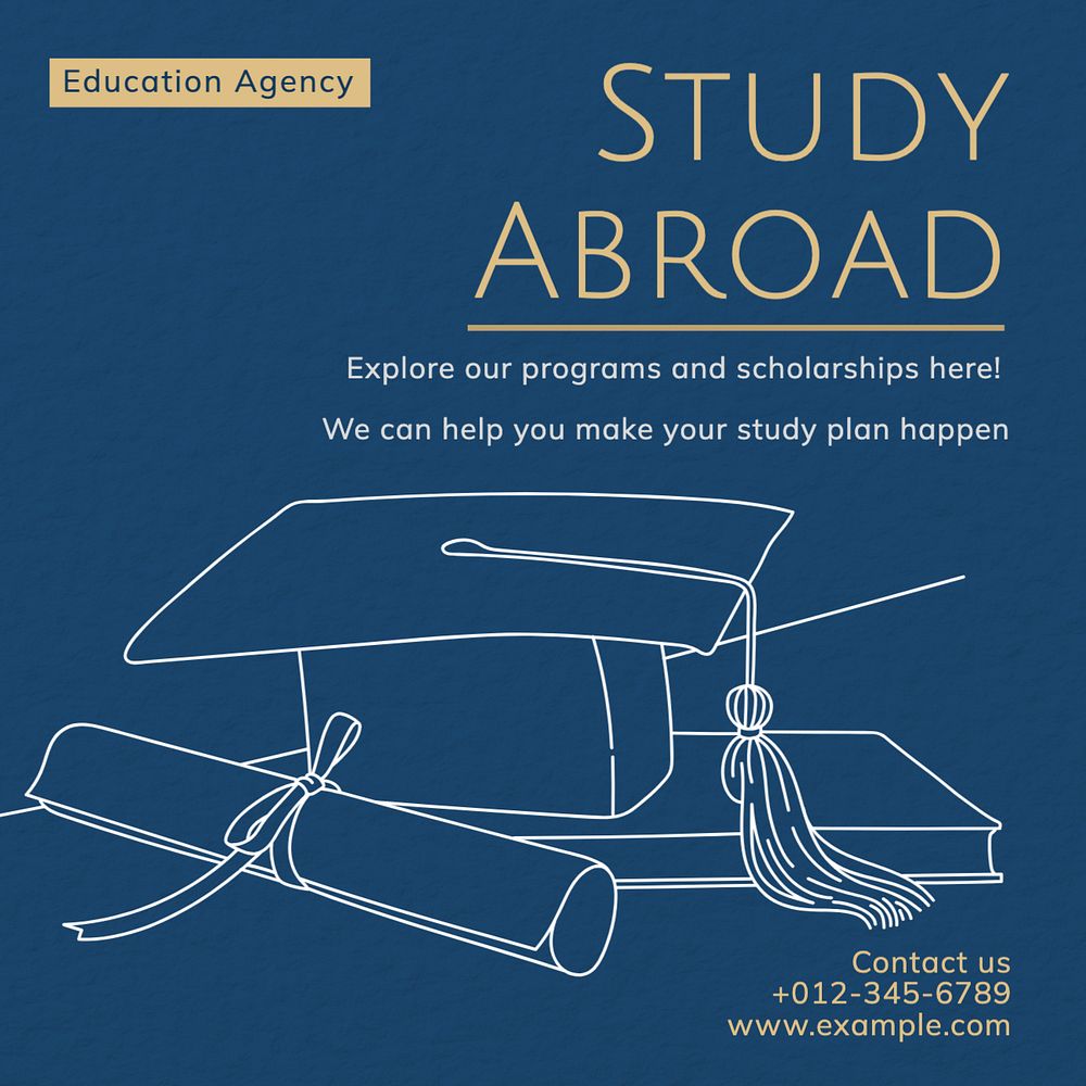 Study abroad Instagram post template, editable text