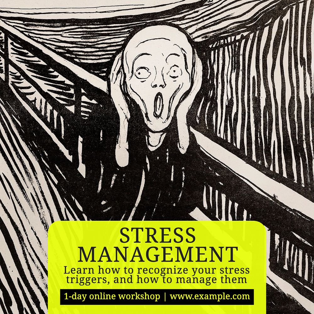 Stress management Instagram post template, editable text