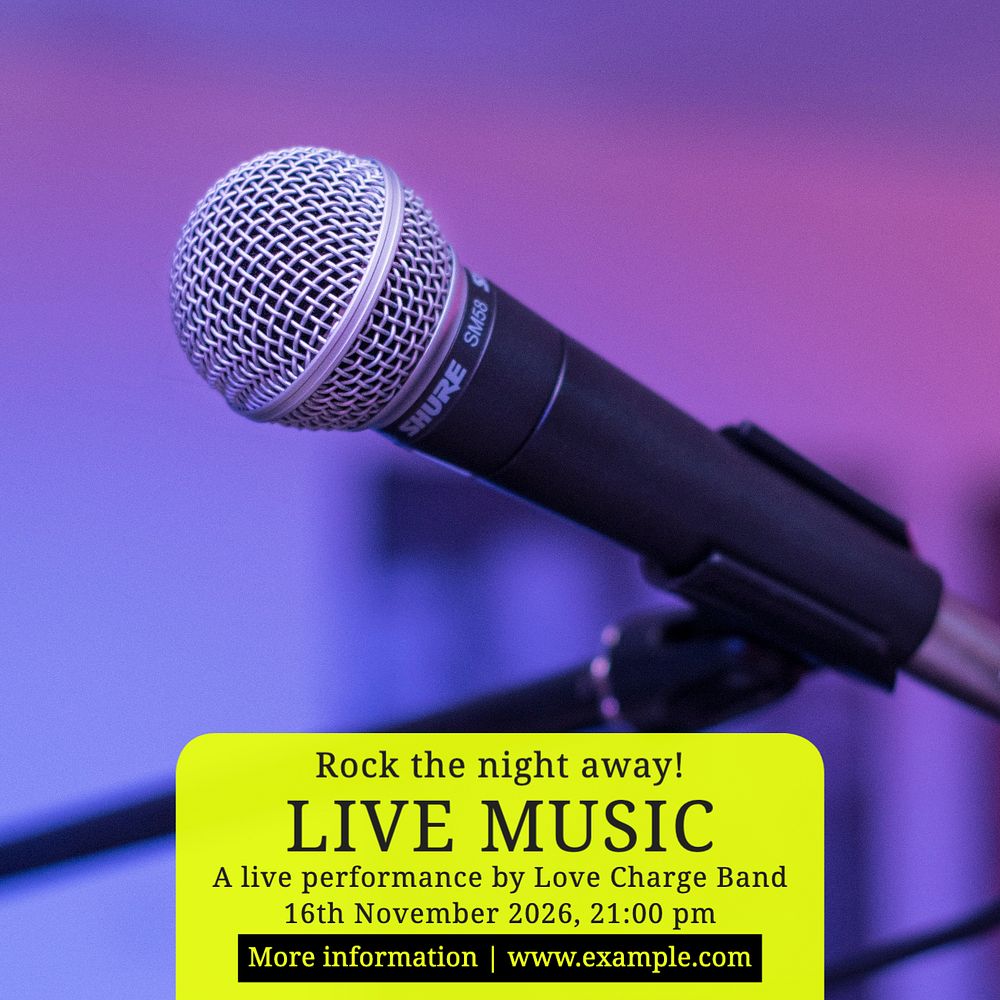 Live music Instagram post template, editable text