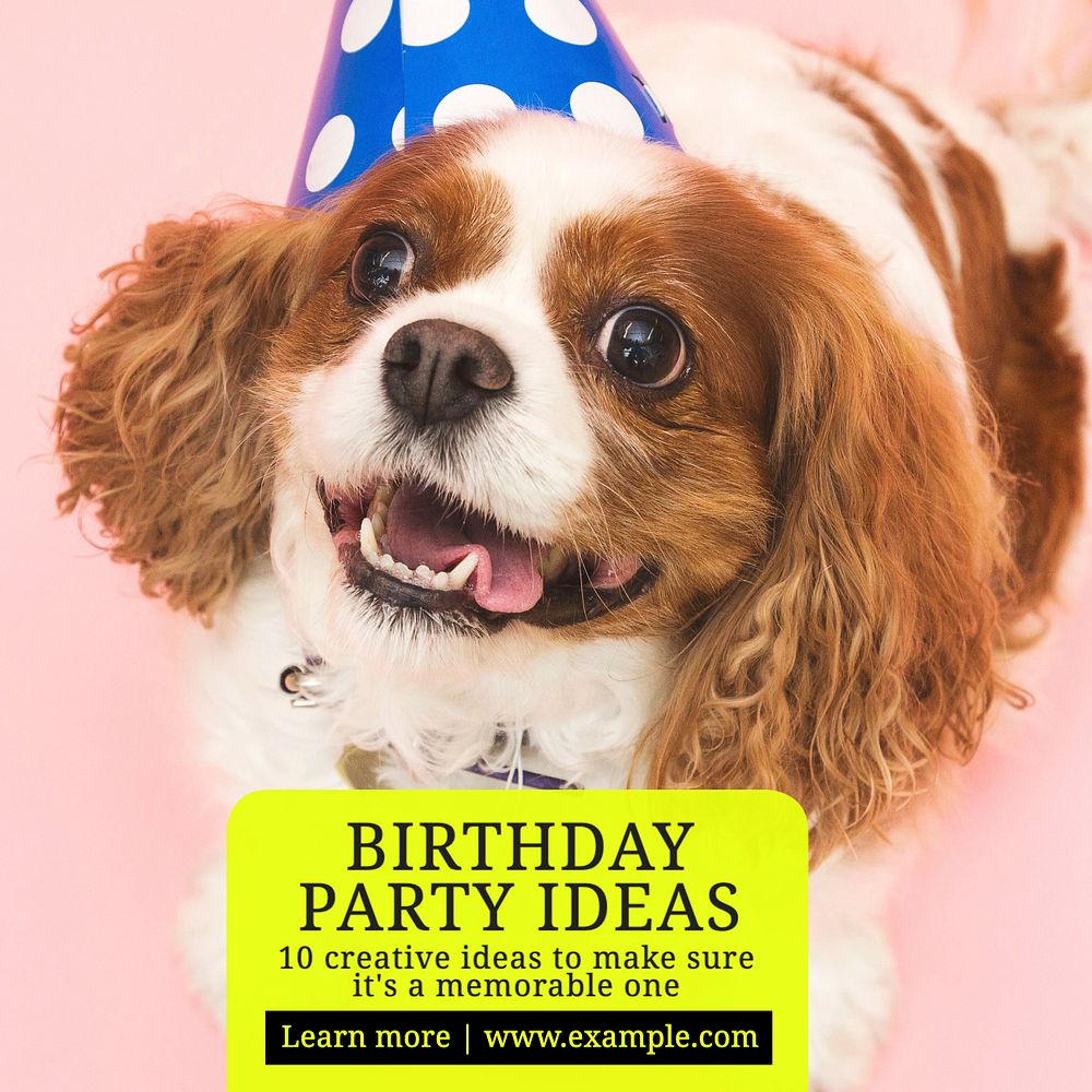 Birthday party ideas Instagram post template, editable text