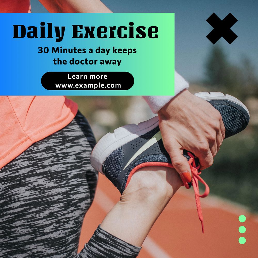 Daily exercise Instagram post template, editable text