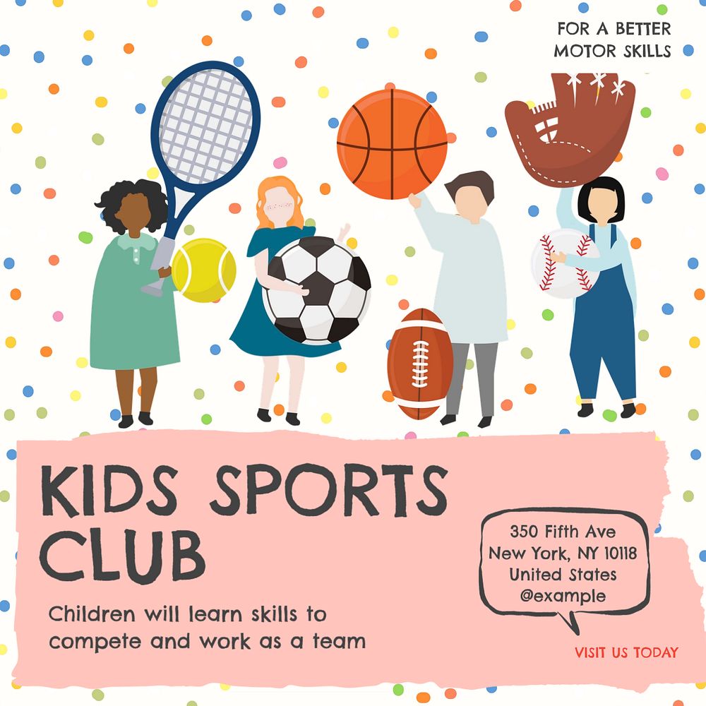 Kids sports club Instagram post template, editable text