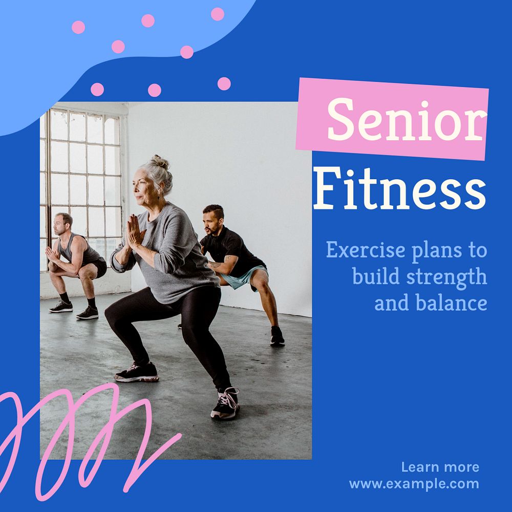 Senior fitness Instagram post template, editable text