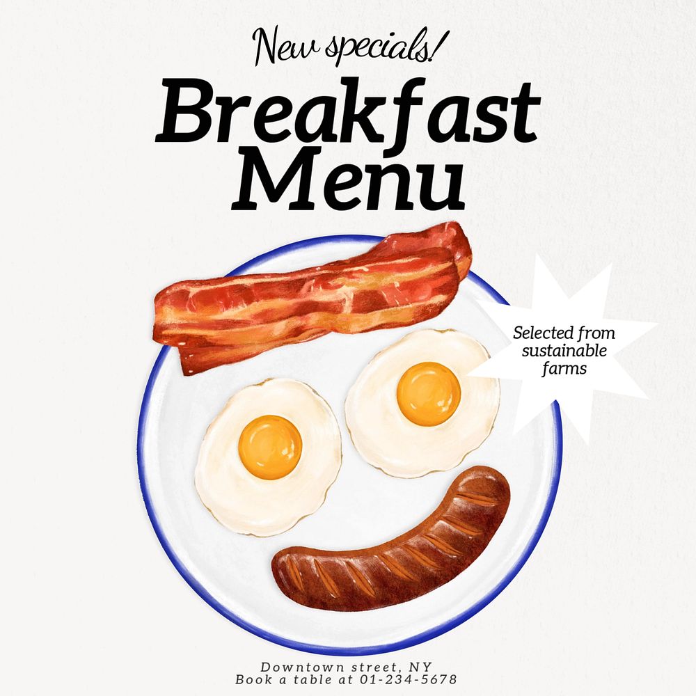 Breakfast menu Instagram post template, editable text