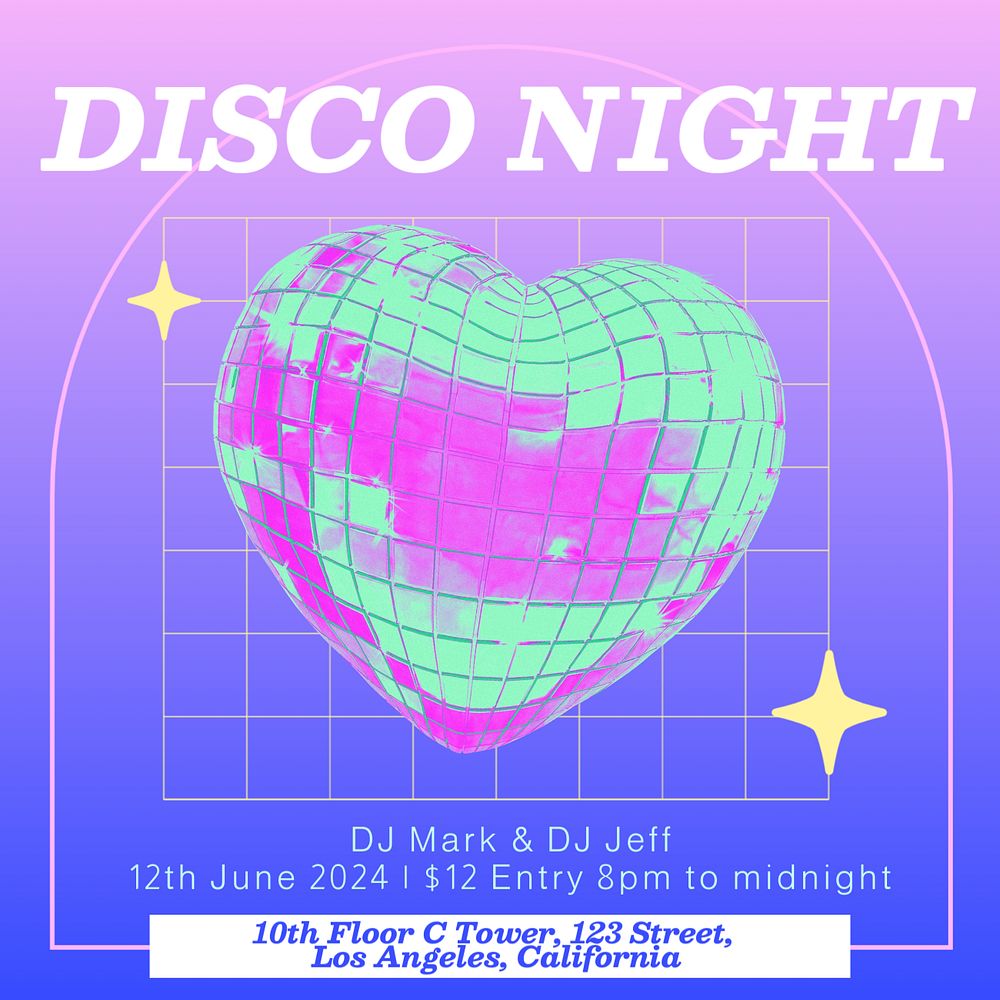 Disco night Facebook post template, editable design