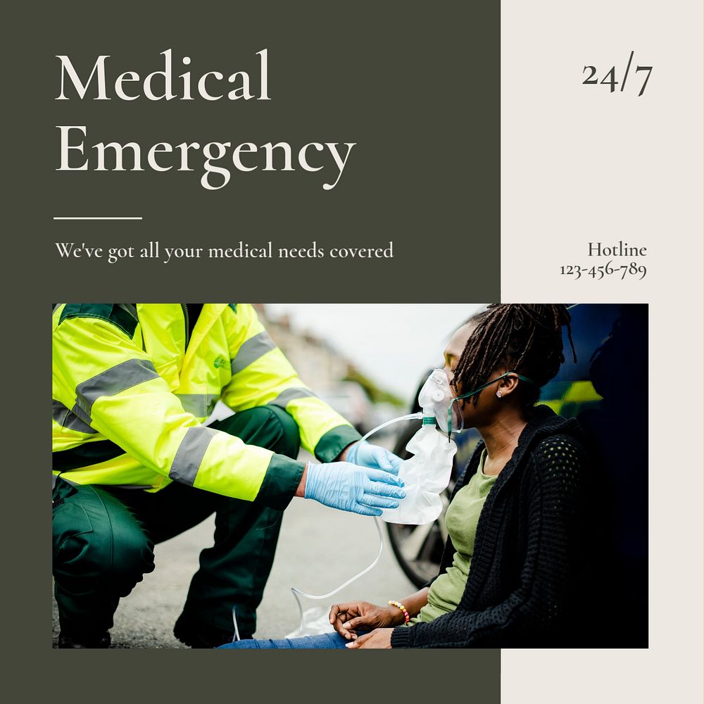 Medical emergency Instagram post template, editable text