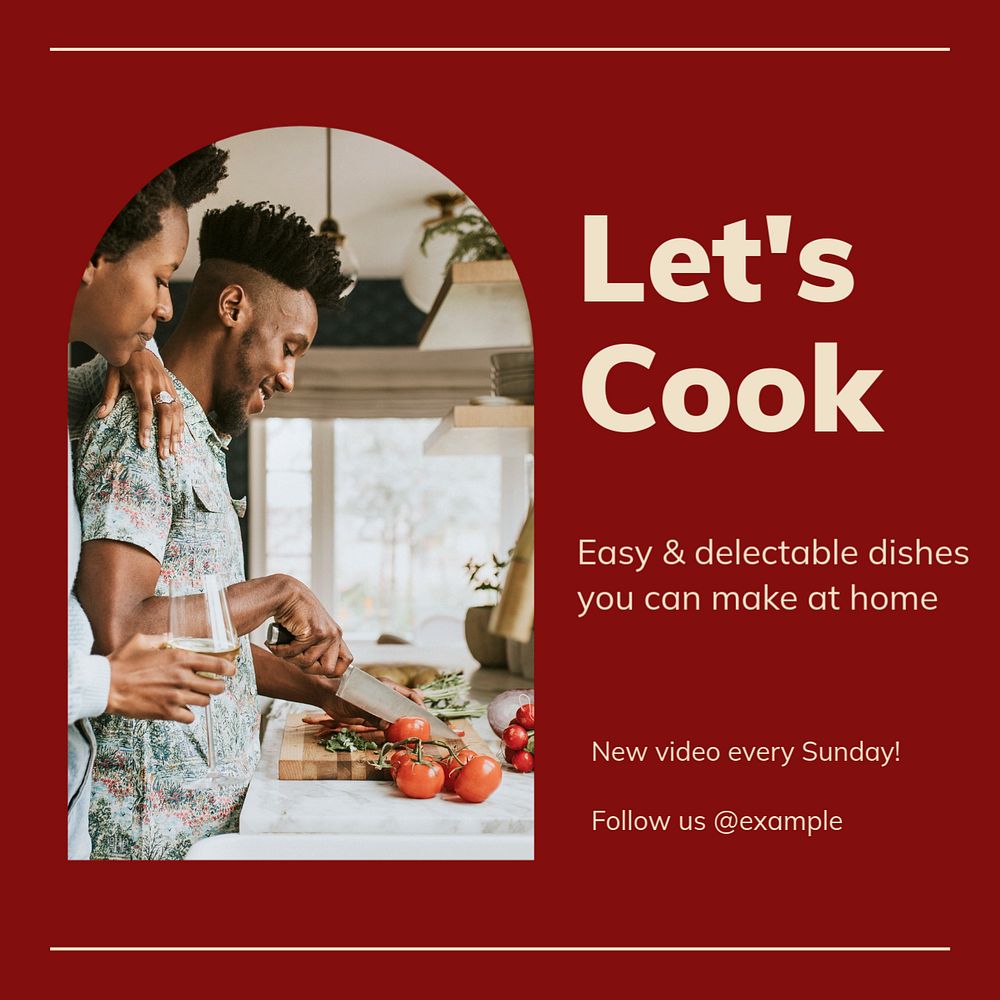 Cooking channelInstagram post template, editable text 