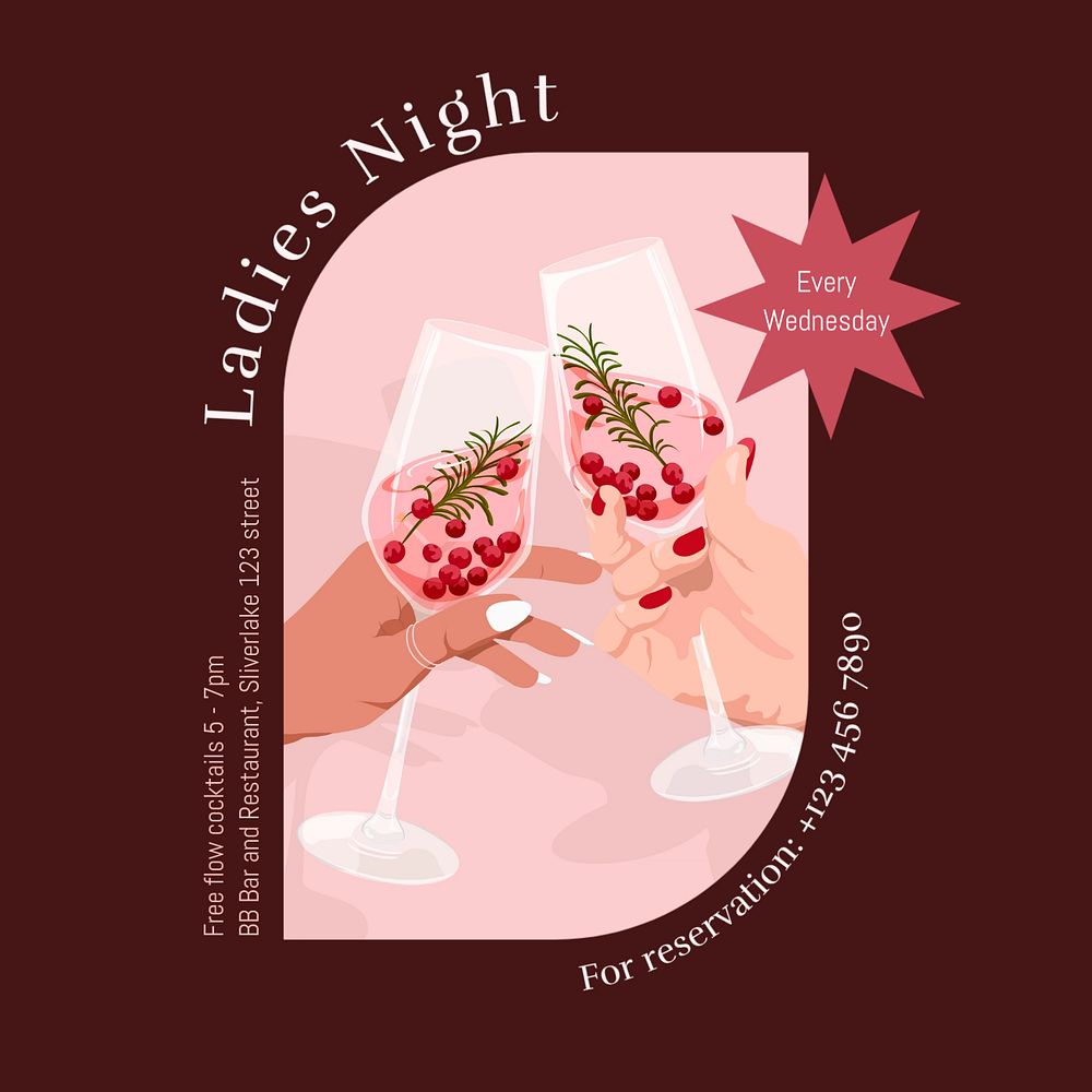 Ladies night Instagram post template, editable text